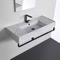 Marble Design Ceramic Wall Mounted Sink With Matte Black Towel Bar